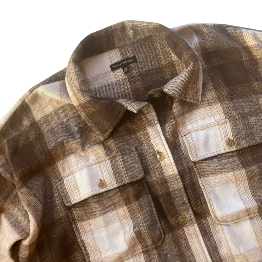 Banana Republic Plaid Shirt Jacket Size XXL Brushed Knit Pockets Oversized